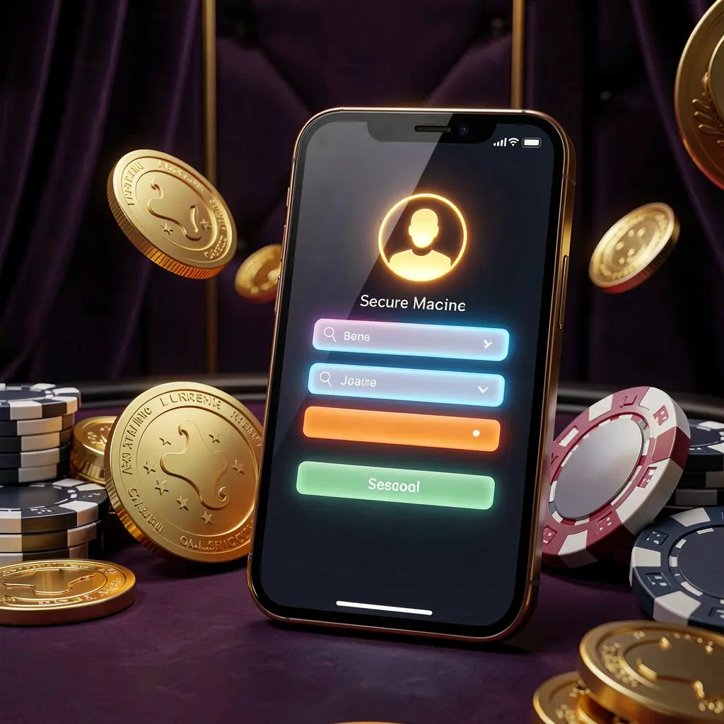 H48 online casino login page hero banner featuring a modern smartphone with a secure login screen, glowing user profile icon, golden coins and poker chips surrounding it on a dark luxury background H48 online casino login page hero banner featuring a modern smartphone with a secure login screen, glowing user profile icon, golden coins and poker chips surrounding it on a dark luxury background